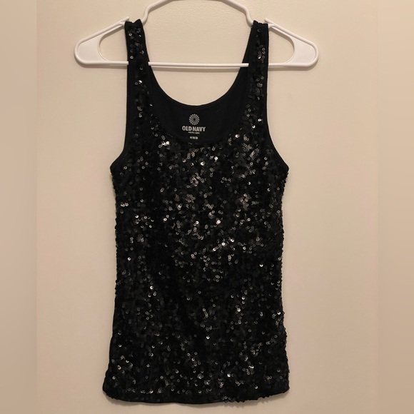 Black Old Navy Full Front Sequin Rib Tank Top, Size M - Picture 1 of 3